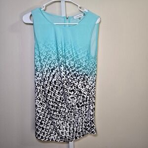 Calvin Klein Sleeveless Aqua Blue Black White Ombre‎ Top sz M